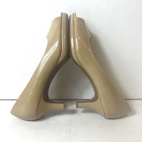 Naturalizer Womens 7M Pumps Beige Glossy Faux Leather Slip On Low Heels Peep Toe - Picture 4 of 14